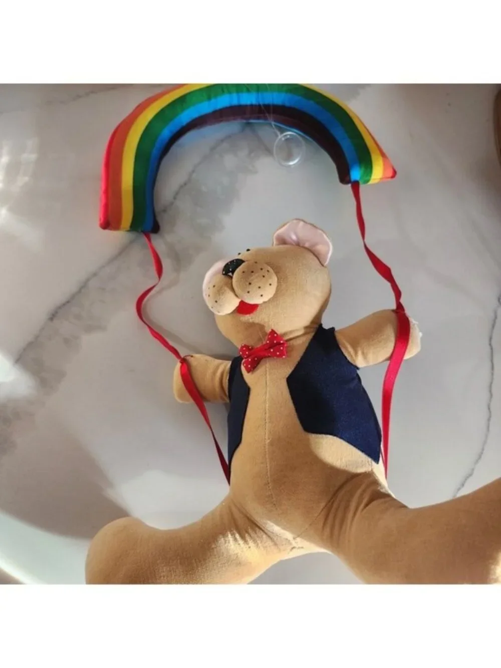 Vintage 1980 Dakin‎ Anne Klocko Rainbow Paragliding Teddy Bear Plush Hanging Toy